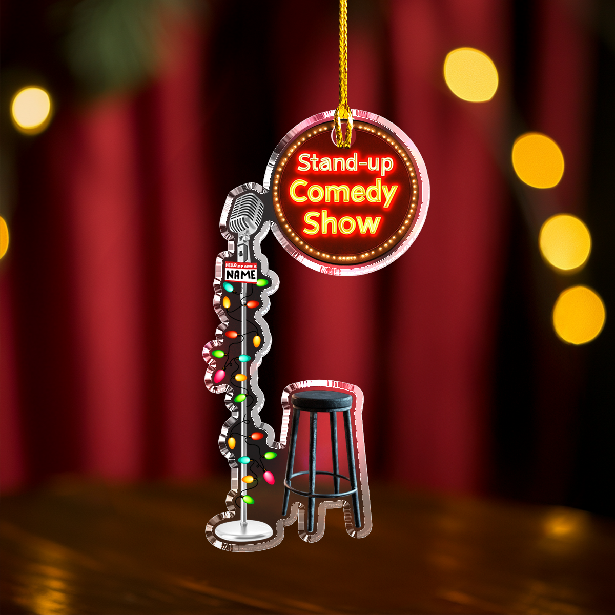 Glänzendes personalisiertes 2D-Acryl-Ornament – ​​Stand-up-Comedy-Show 