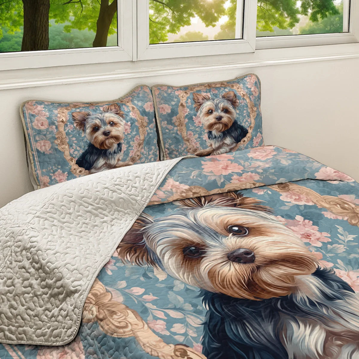 Shineful All Season Quilt 3-Piece Set Yorkie Blossom Elegance