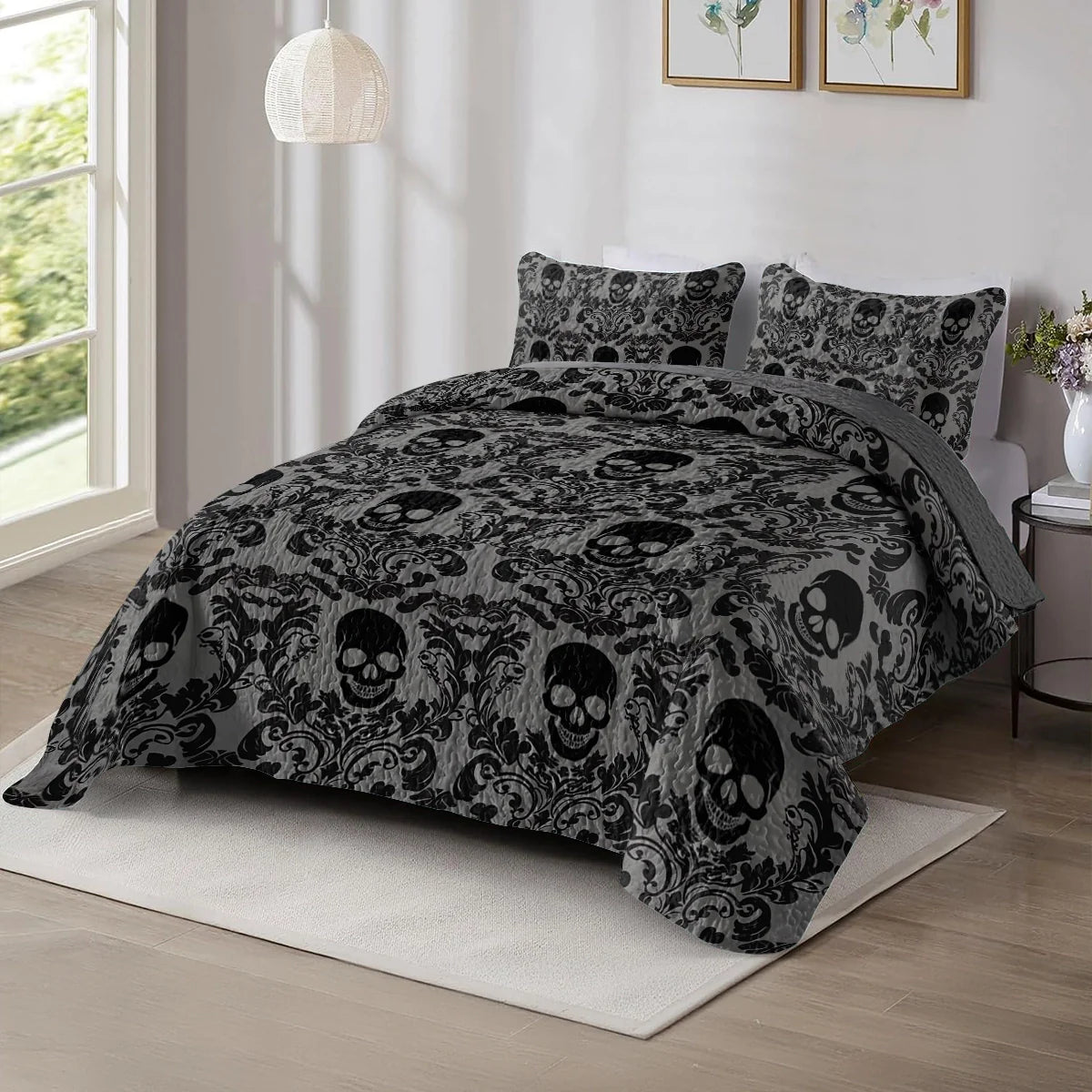 Shineful All Season Quilt 3-Piece Set - Victorian Skull Ornate