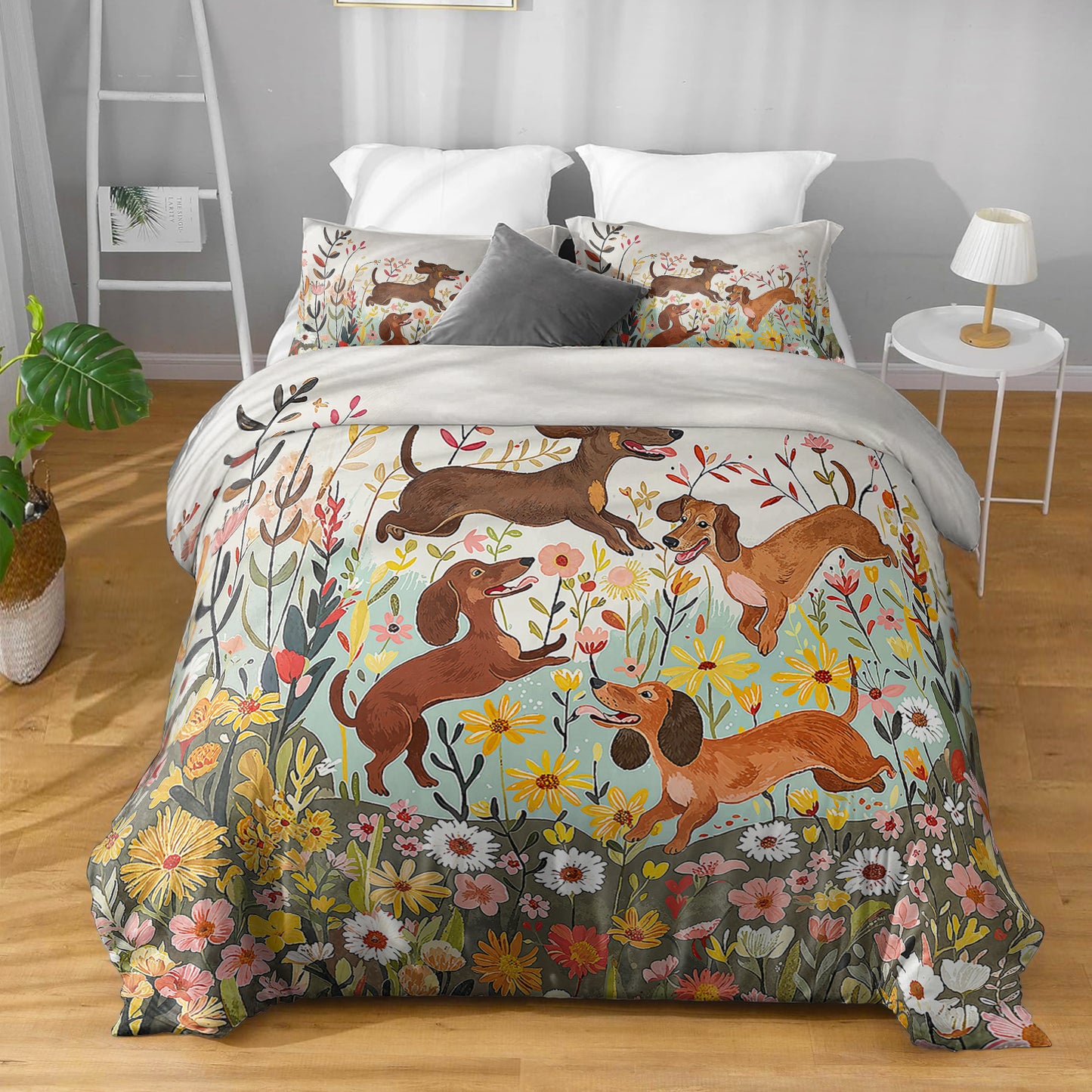 Shineful 3 Pieces Duvet Cover Set - Dachshund Floral