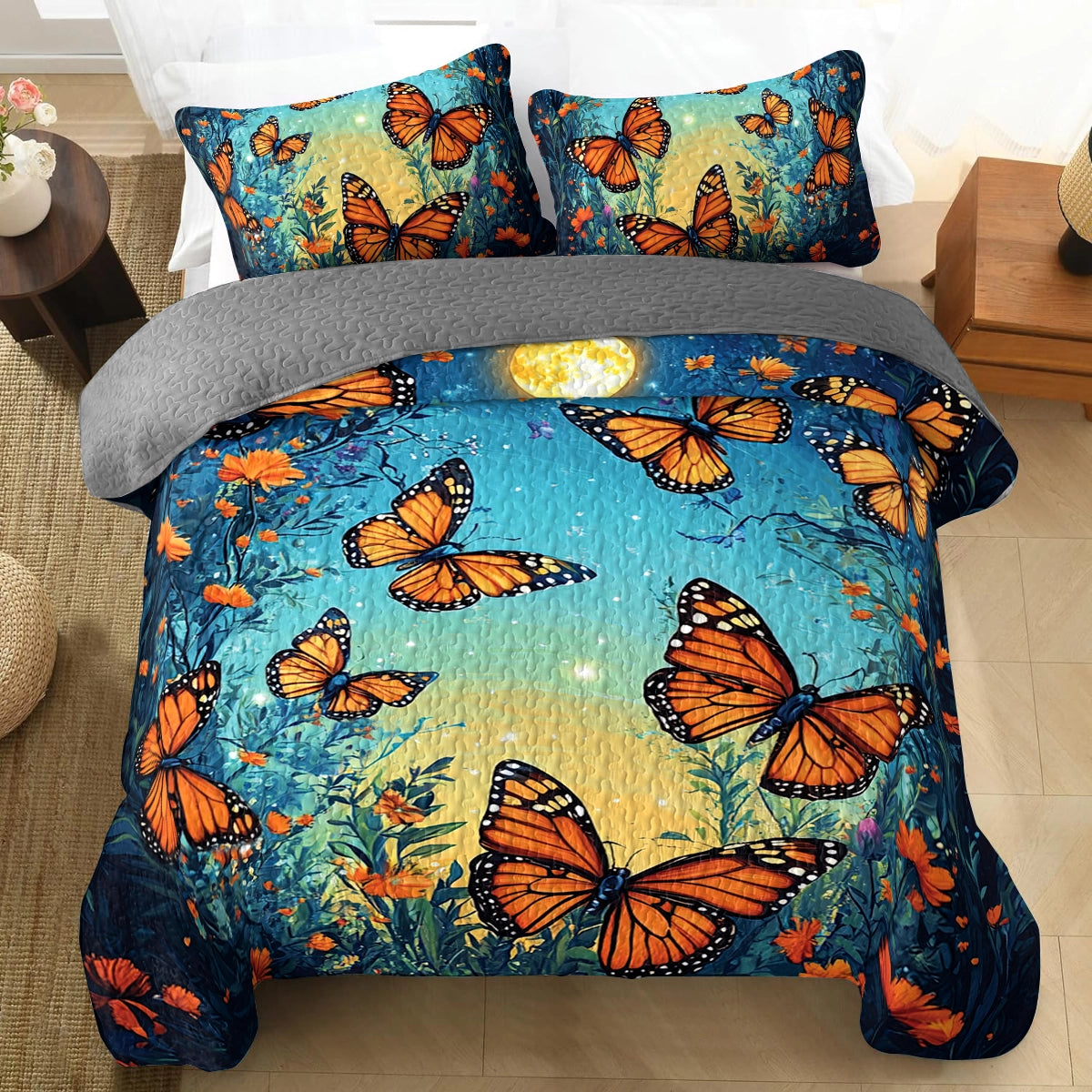 Shineful All Season Quilt 3-Piece Set - Butterfly Sunset