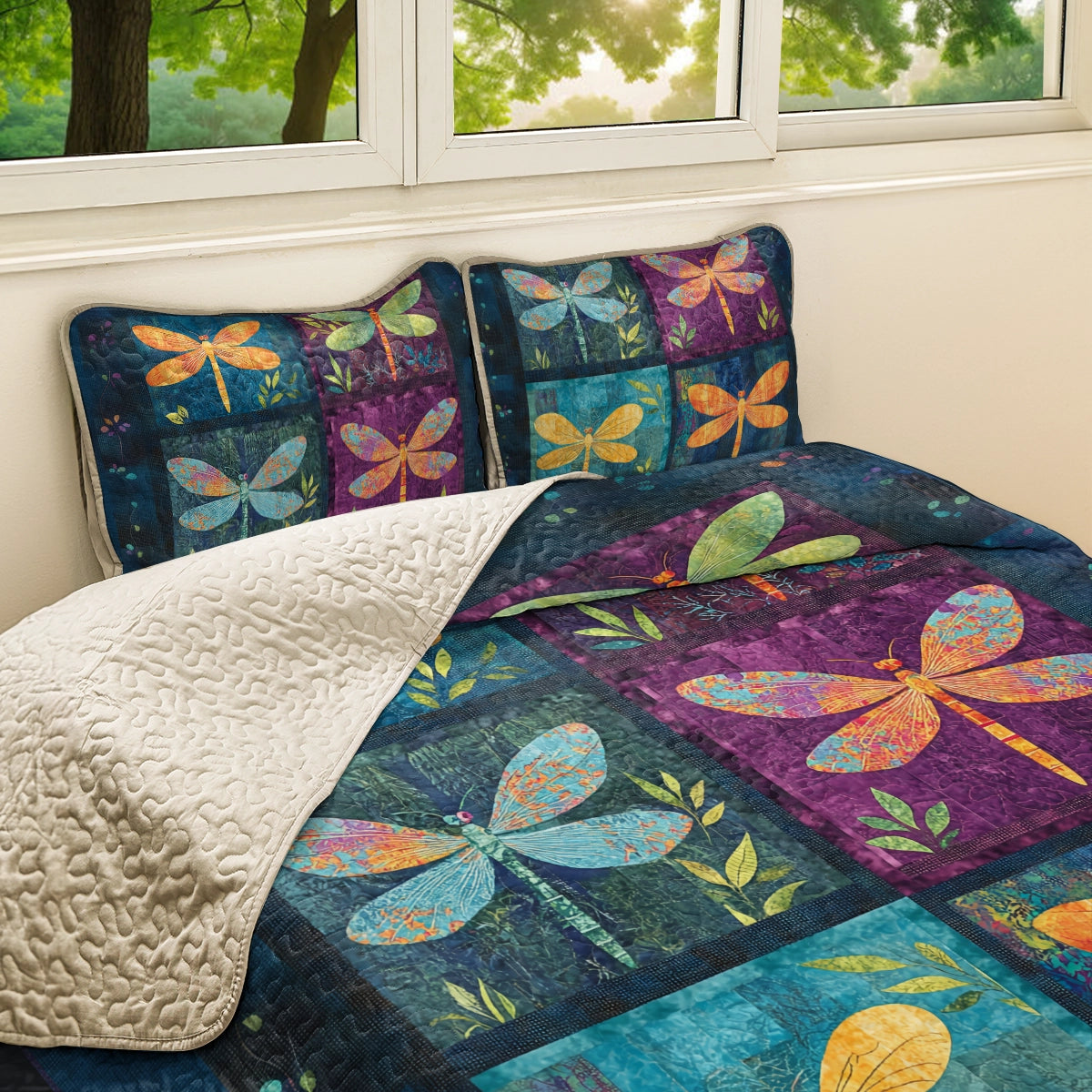 Shineful All Season Quilt 3-Piece Set Dragonfly Dreamscape