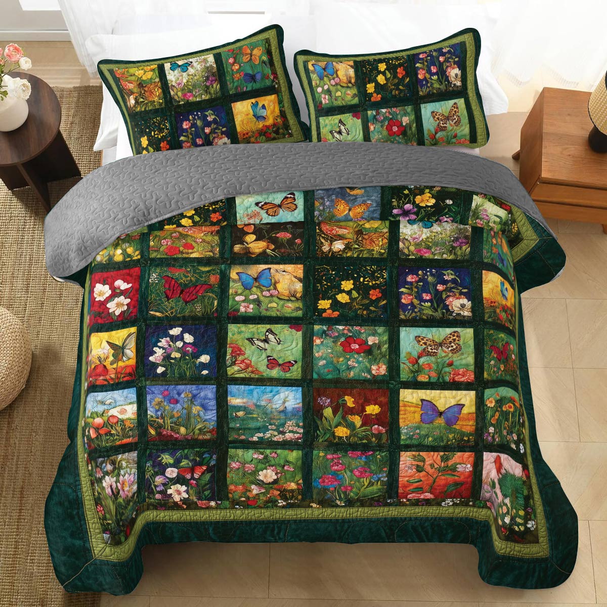 Shineful All Season Quilt 3-Piece Set Butterfly Garden