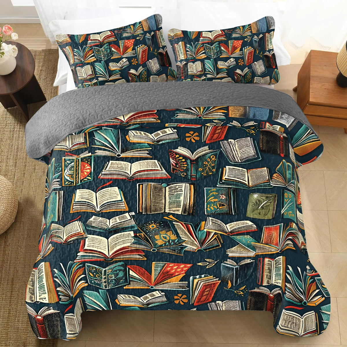 Shineful All Season Quilt 3-Piece Set Reading Enchanted Library