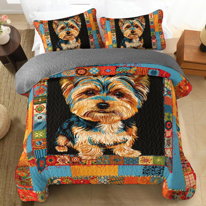 Shineful All Season Quilt 3-Piece Set Yorkie Patchwork Bliss