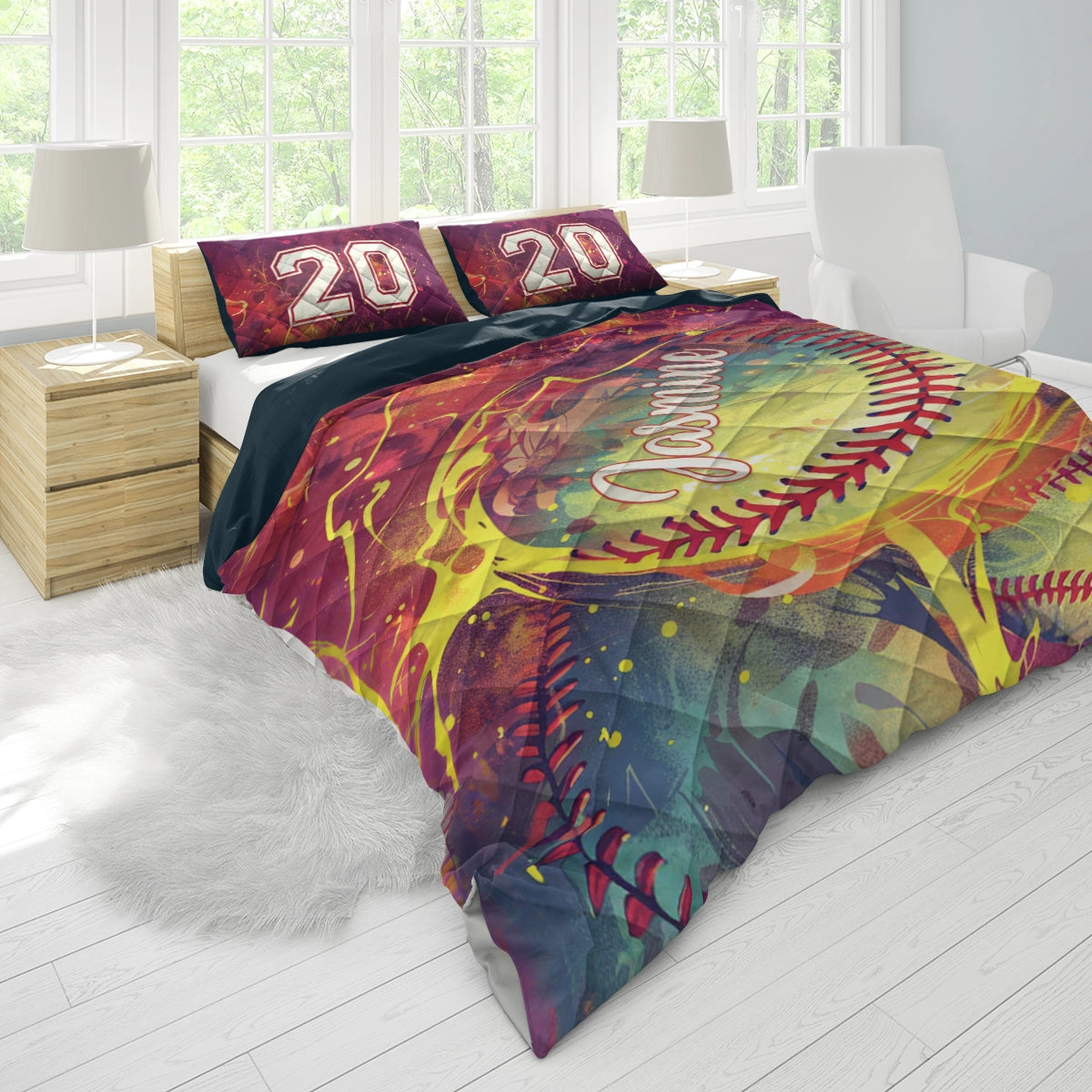 Shineful All Season Quilt 3-Piece Set Personalized Softball Home Run Dreams