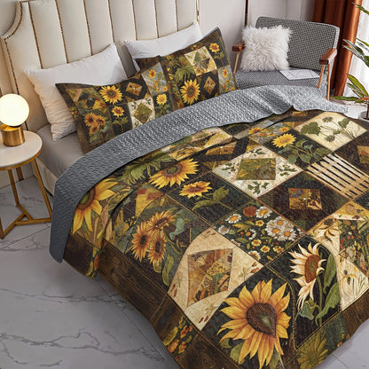 Shineful All Season Quilt 3-Piece Set Sunflower Golden Harves