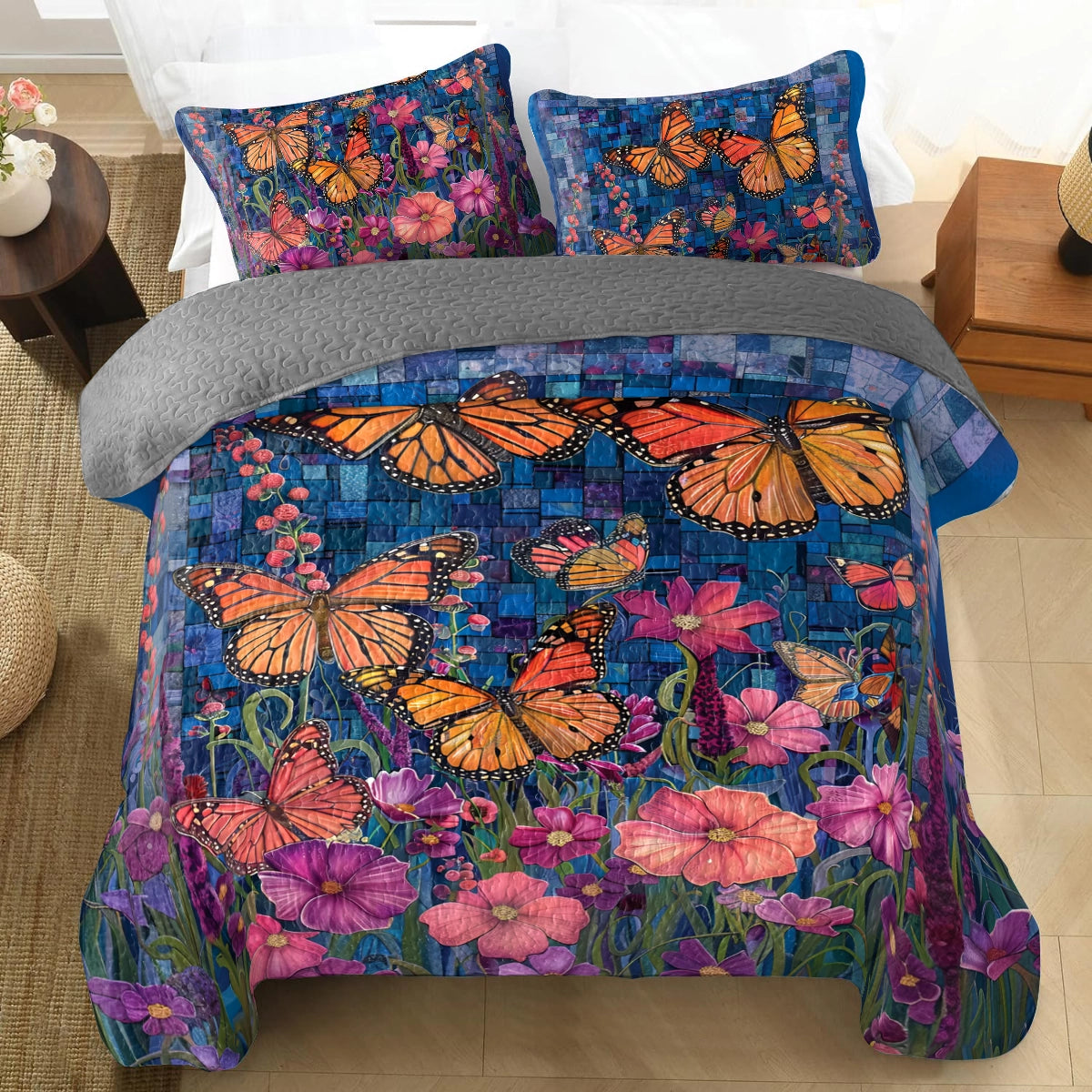 Shineful All Season Quilt 3-Piece Set  Vibrant and Beautiful Butterfly