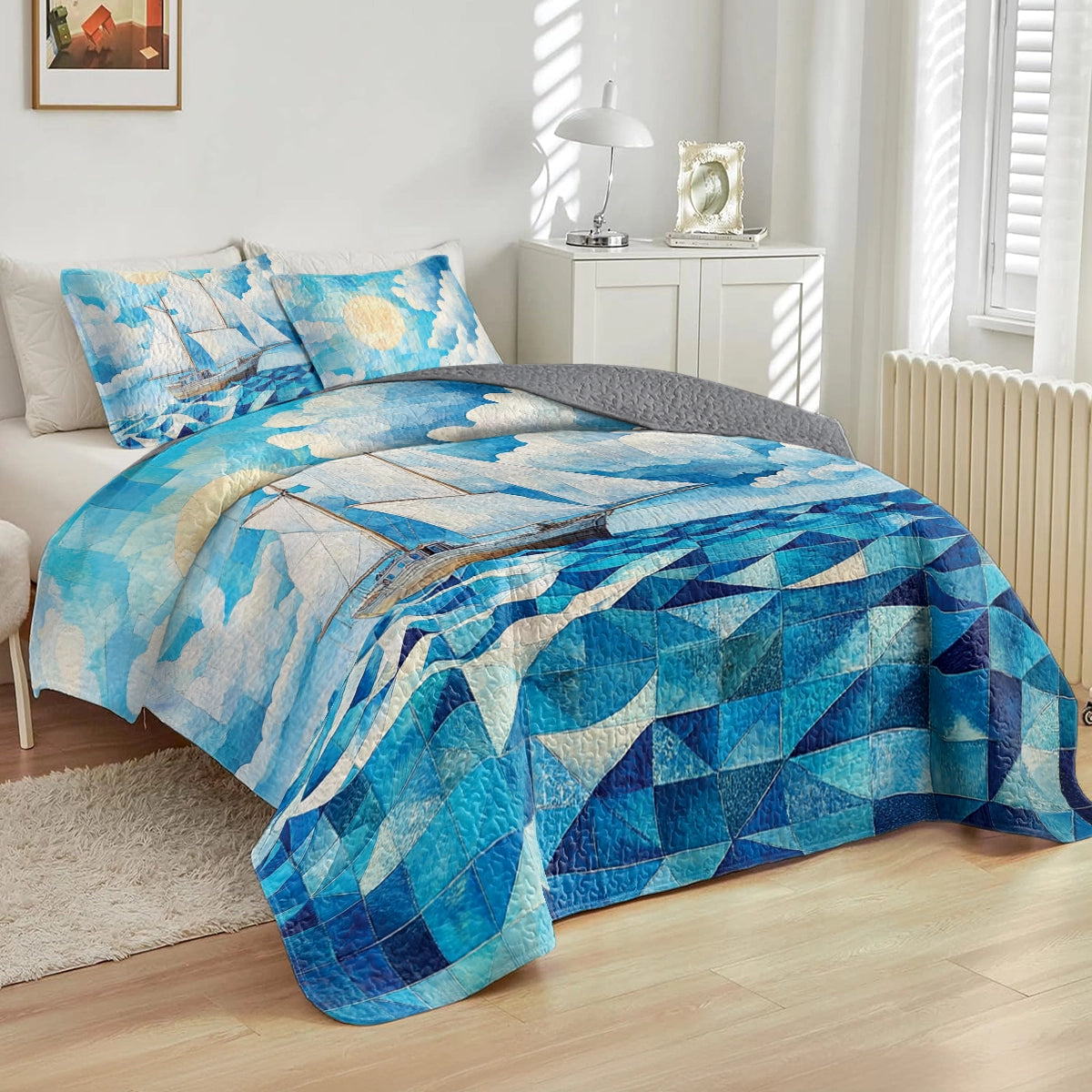 Shineful All Season Quilt 3-Piece Set Sailing Love Ocean