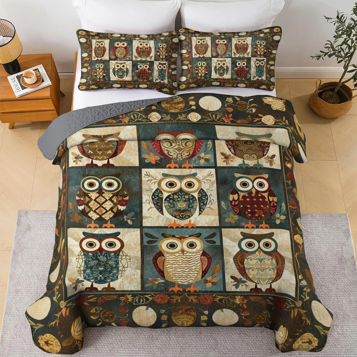 Shineful All Season Quilt 3-Piece Set Warmth Owl