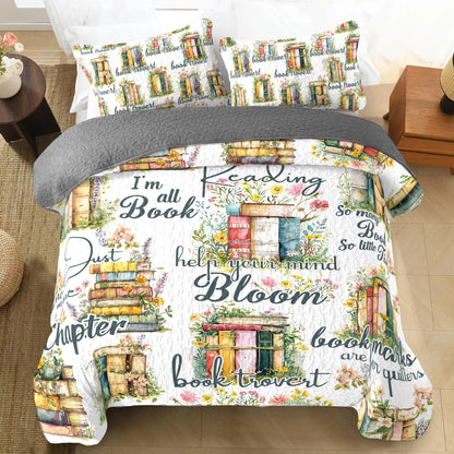 Shineful All Season Quilt 3-Piece Set Reading Blooming Books