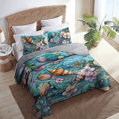 Shineful All Season Quilt 3-Piece Set SeaShell Flower