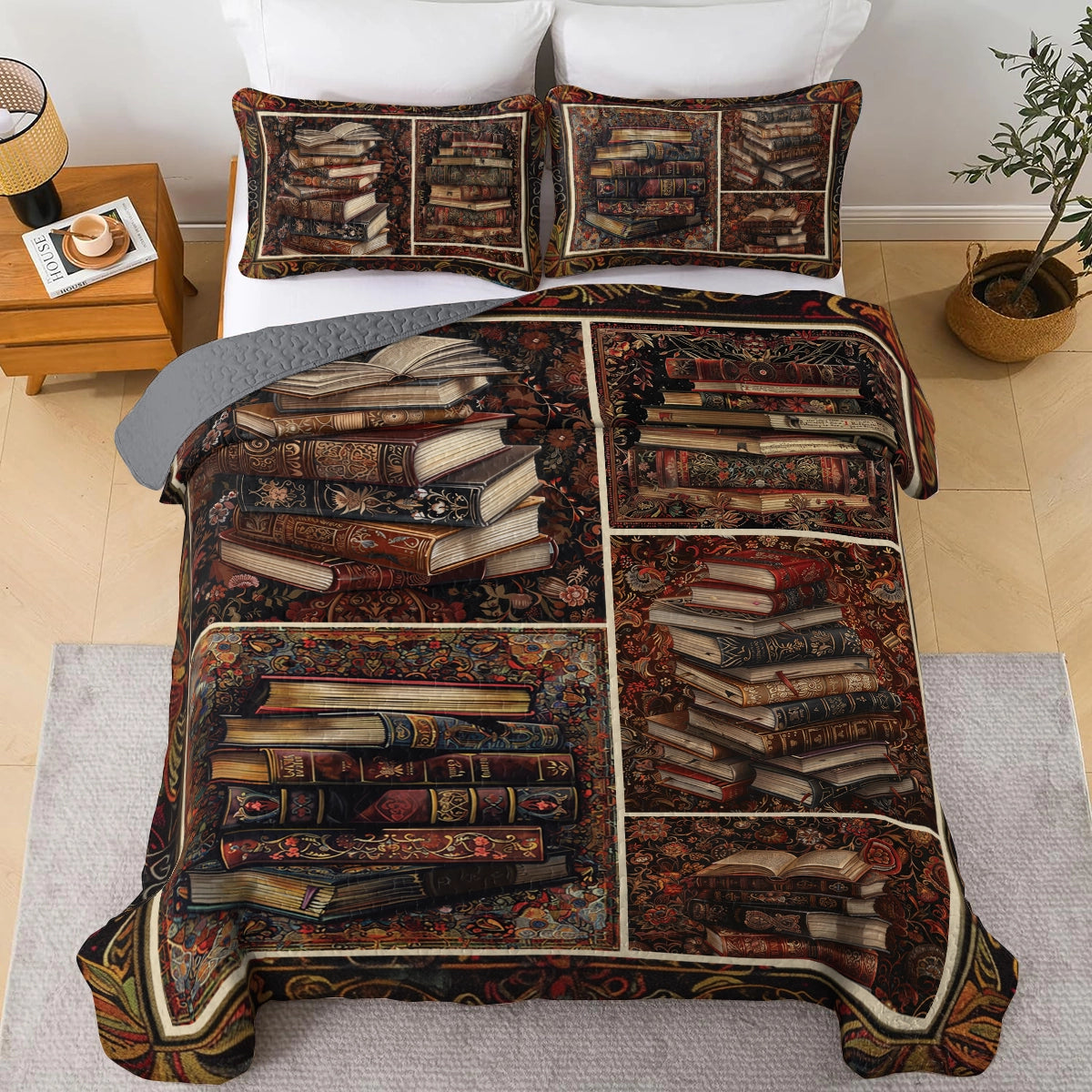 Shineful All Season Quilt 3-Piece Set Reading Classic Literature