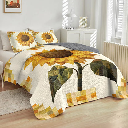 Shineful All Season Quilt 3-Piece Set Golden Sunflower