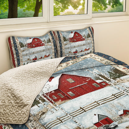 Shineful All Season Quilt 3-Piece Set Red Barn Christmas