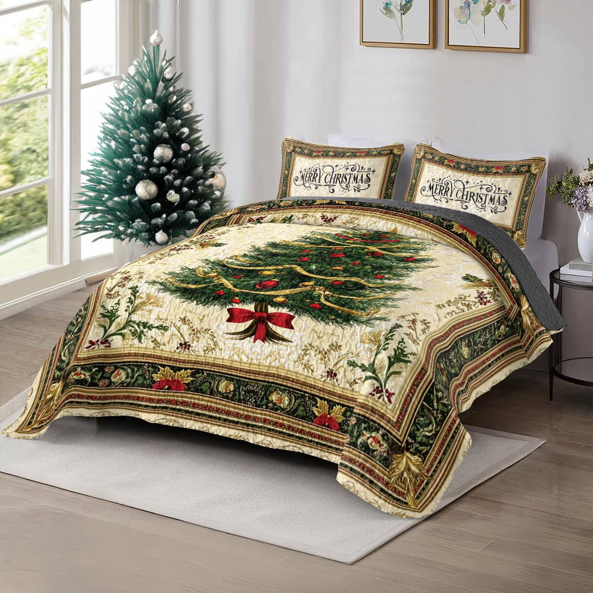 Shineful All Season Quilt 3-Piece Set Classic Christmas Tree