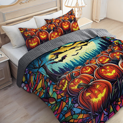 Shineful All Season Quilt 3-Piece Set - Halloween Pumpkin Patch