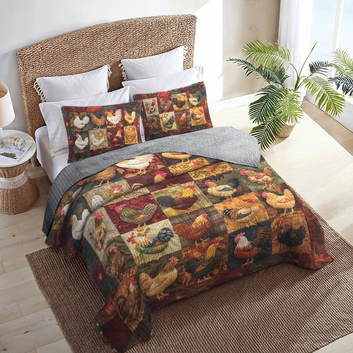 Shineful All Season Quilt 3-Piece Set Chicken Rooster's Roost