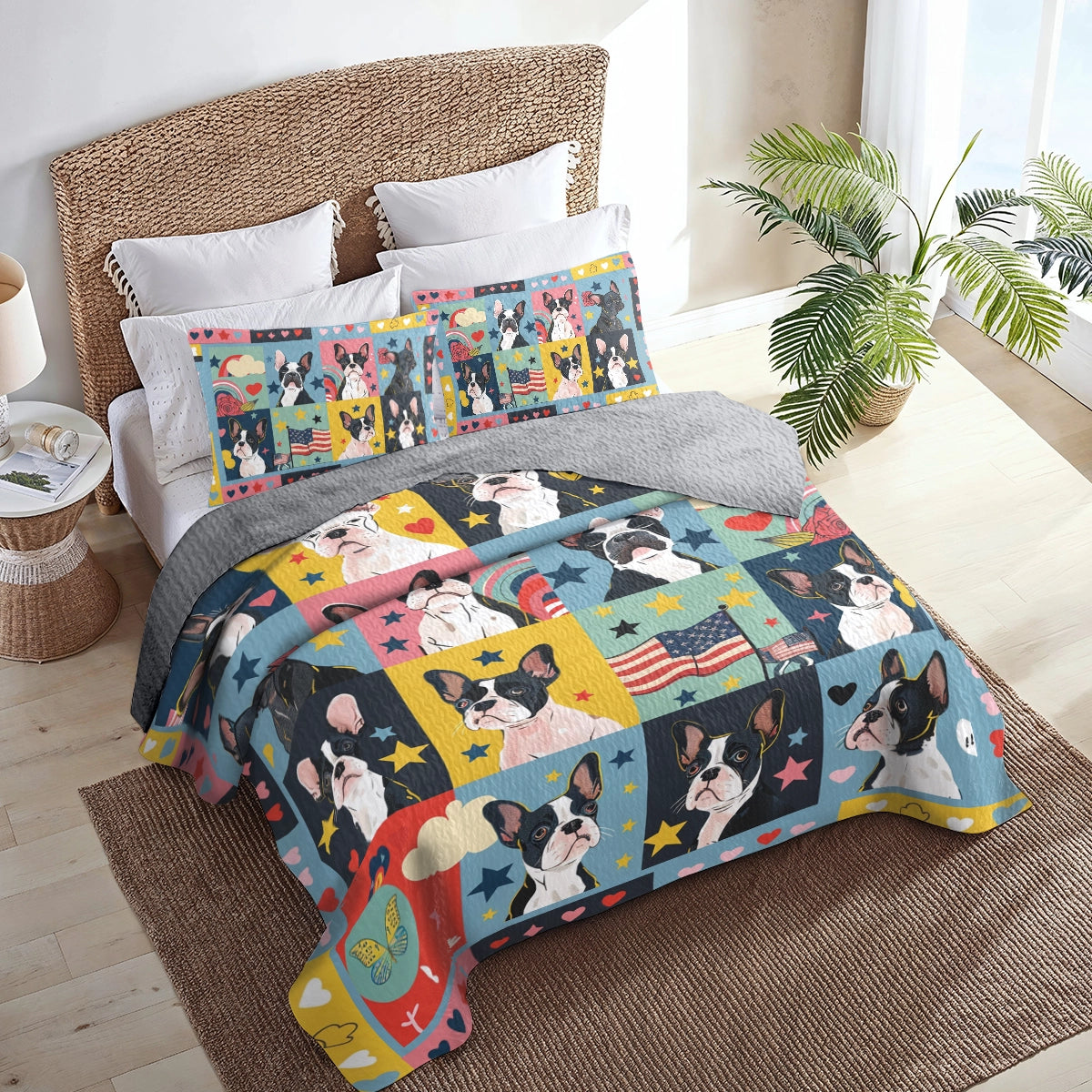 Shineful All Season Quilt 3-teiliges Set Boston Terriers Dreamland