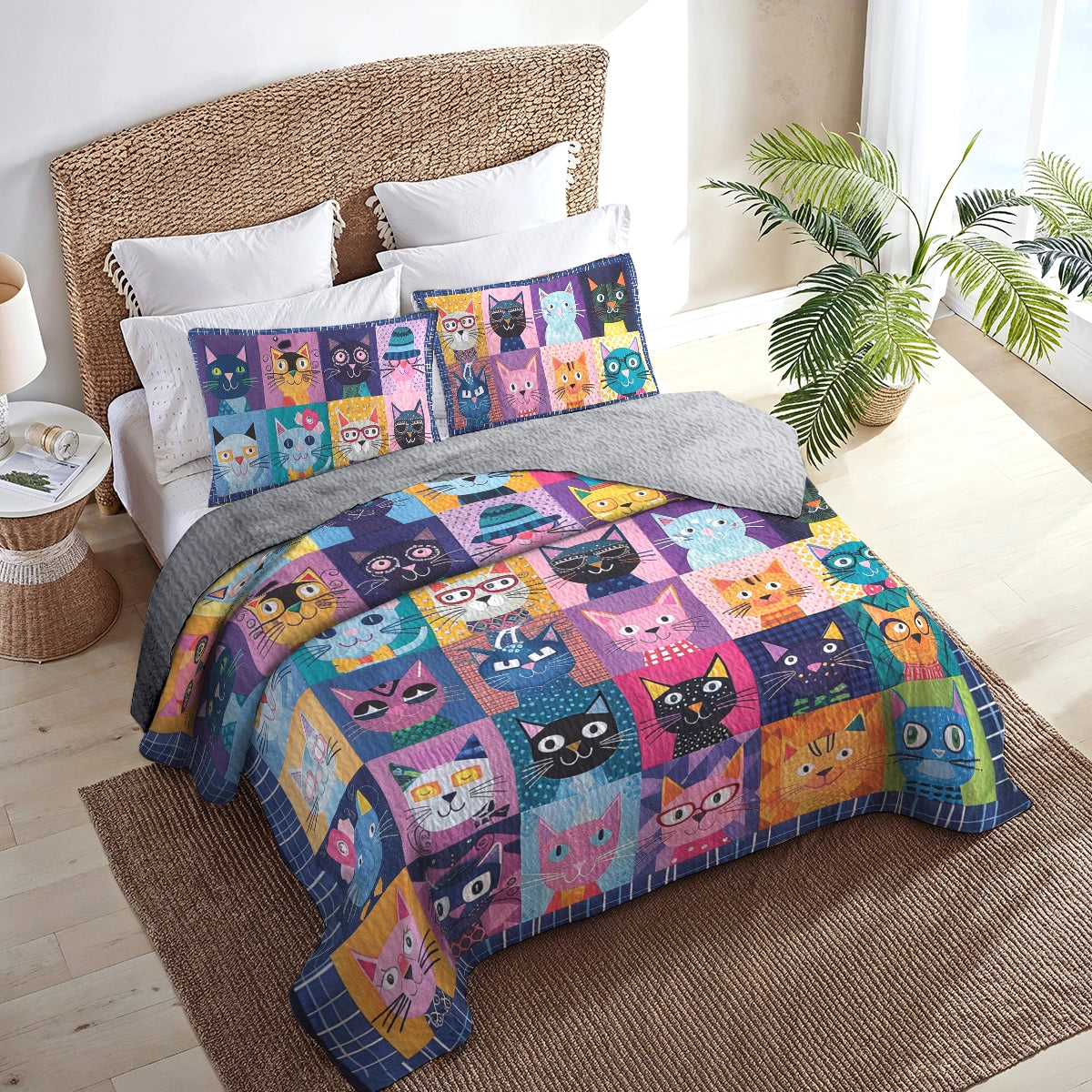 Shineful All Season Quilt 3-teiliges Set Quirky Cat Cuddle