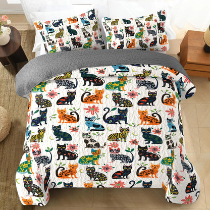 Shineful All Season Quilt 3-Piece Set Cat Playful Paws