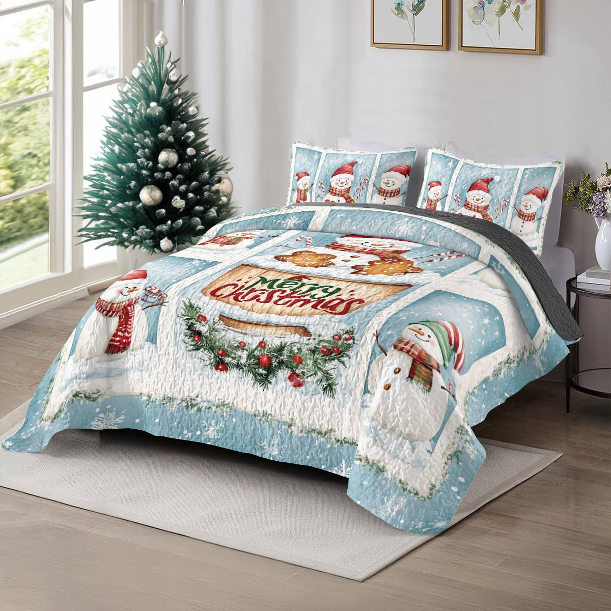 Shineful All Season Quilt 3-Piece Set Merry Snowman