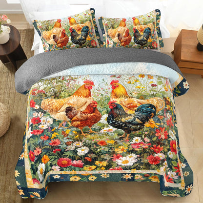 Shineful All Season Quilt 3-Piece Set Chicken Country Rooster Delight