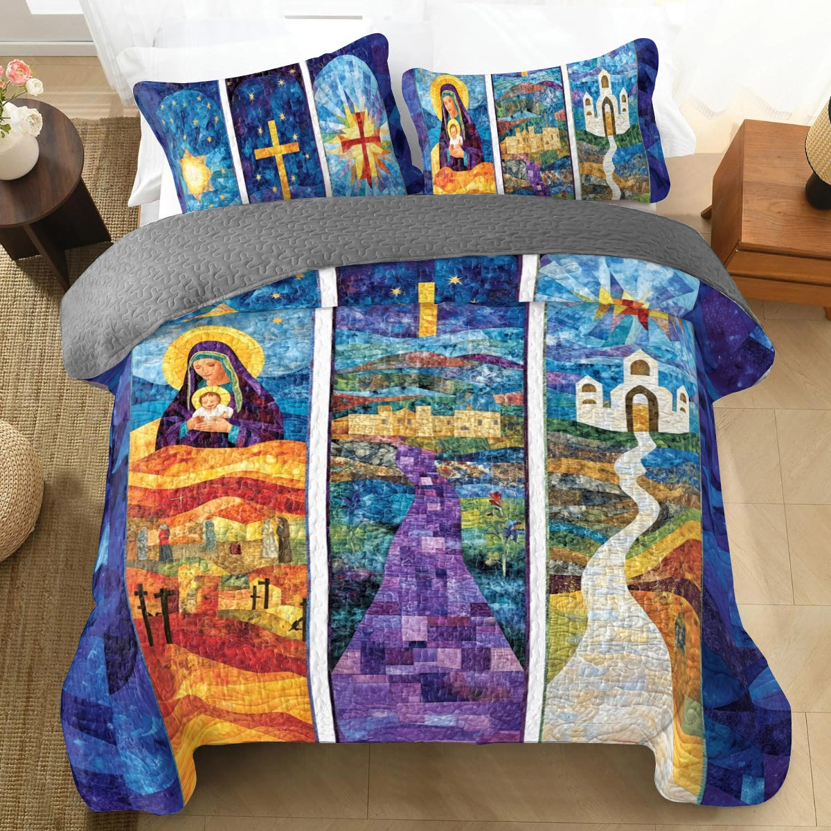 Shineful All Season Quilt 3-Piece Set God Holy Night