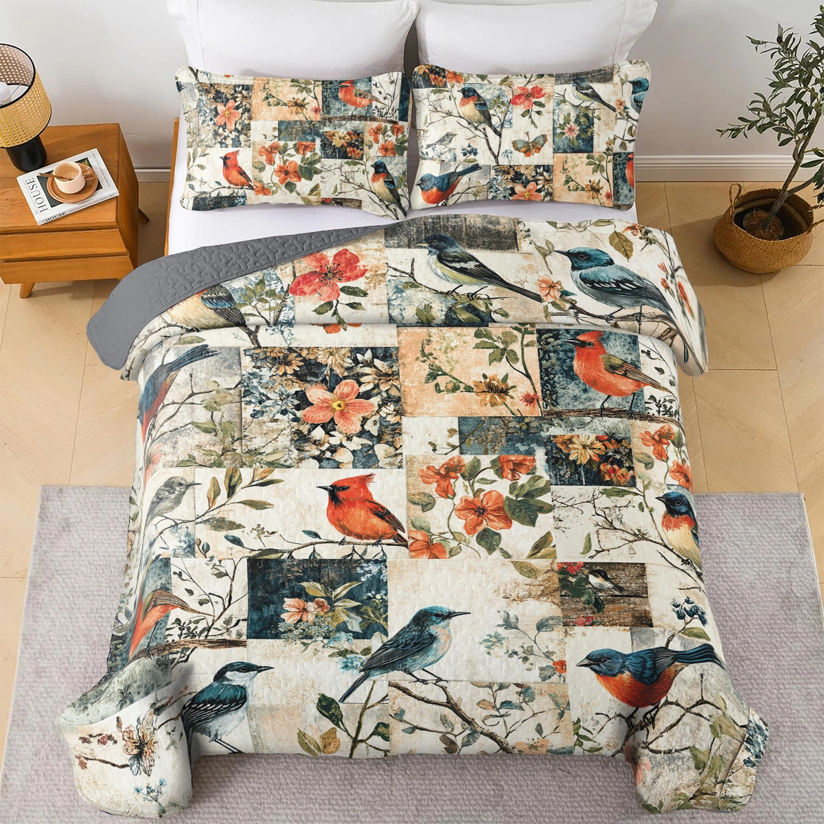 Shineful All Season Quilt 3-Piece Set Vintage Birdsong Bliss