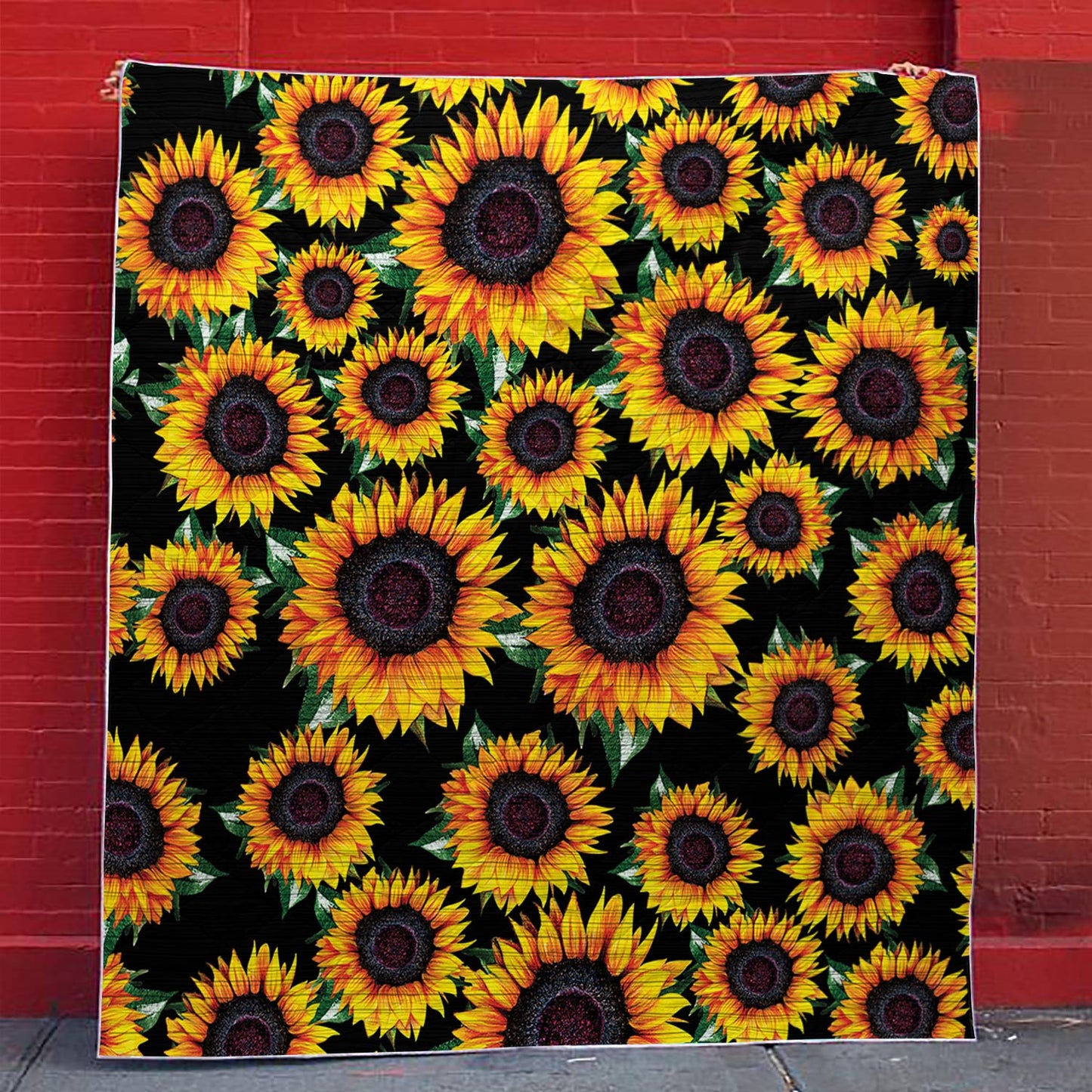 Shineful Flat Print Faux Quilt Blanket Playful Sunflower Charming