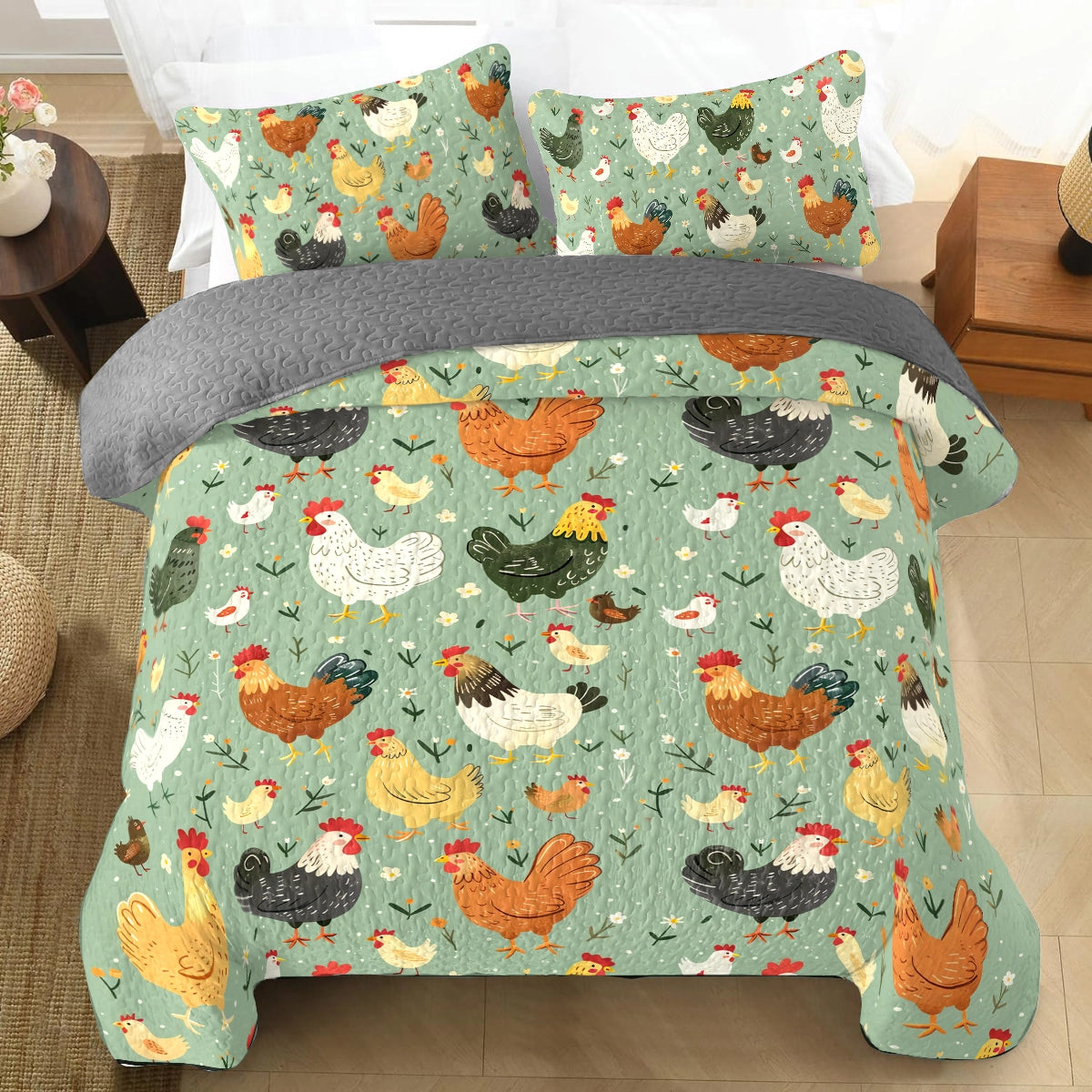 Shineful All Season Quilt 3-Piece Set Chicken Country Charm