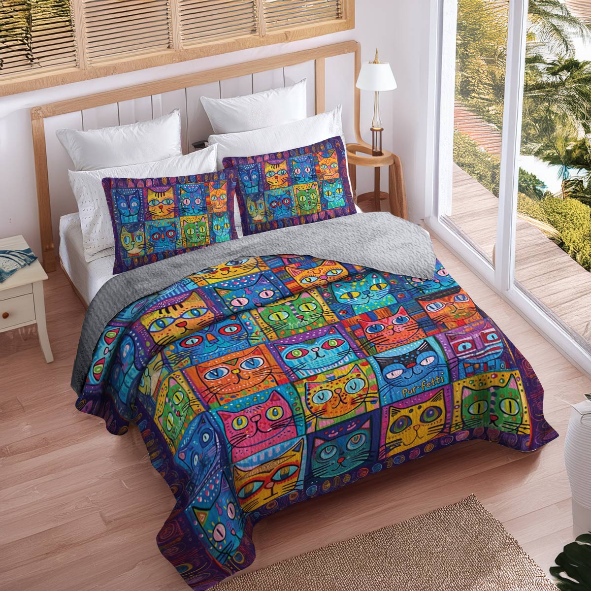 Shineful All Season Quilt 3-Piece Set Funny Cats