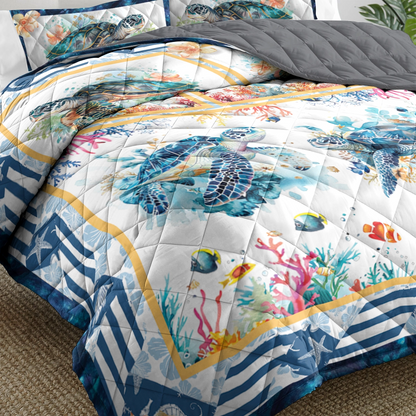 Shineful All Season Quilt 3-Piece Set Serene Sea Turtle