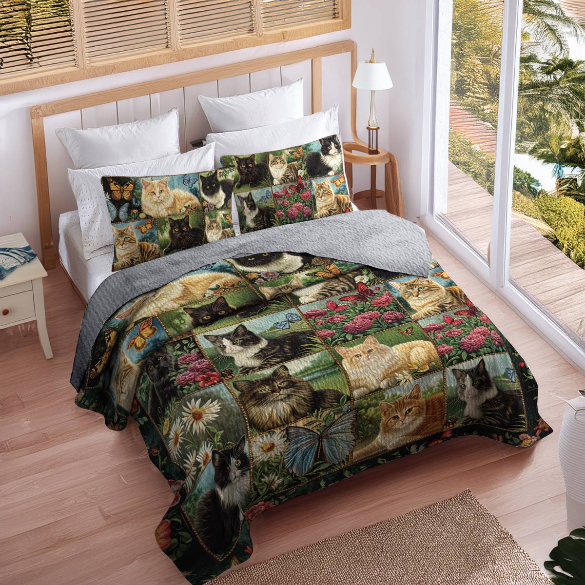 Shineful All Season Quilt 3-Piece Set Feline Fantasy