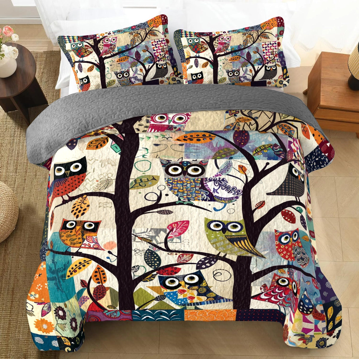 Shineful All Season Quilt 3-Piece Set Whimsical Owl