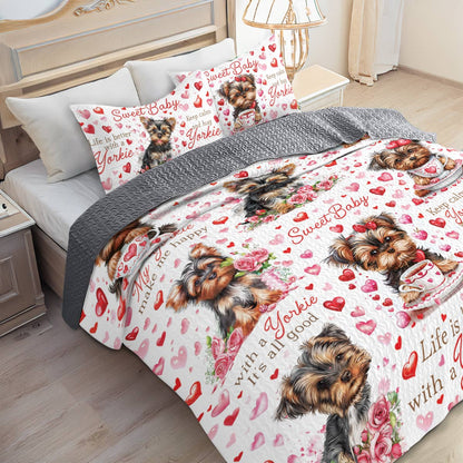 Shineful All Season Quilt 3-Piece Set Yorkie Baby