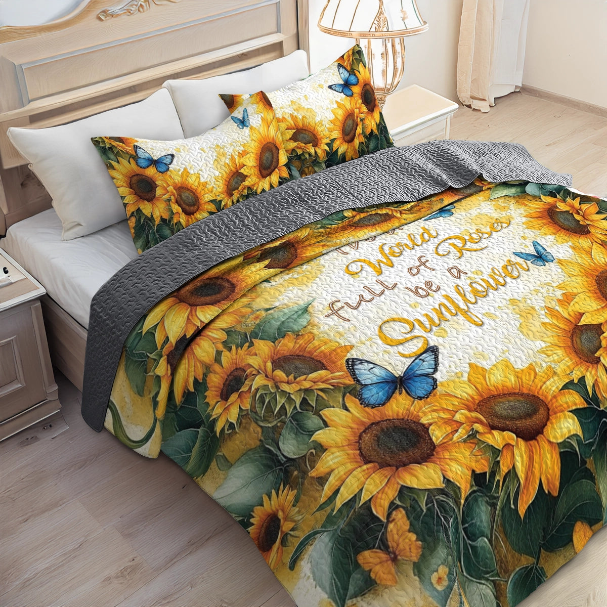 Shineful All Season Quilt 3-Piece Set - Butterfly Sunflower Serenity