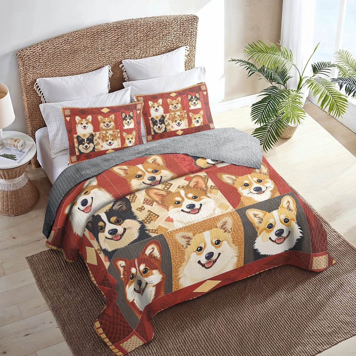 Shineful All Season Quilt 3-teiliges Set Corgi Coziness