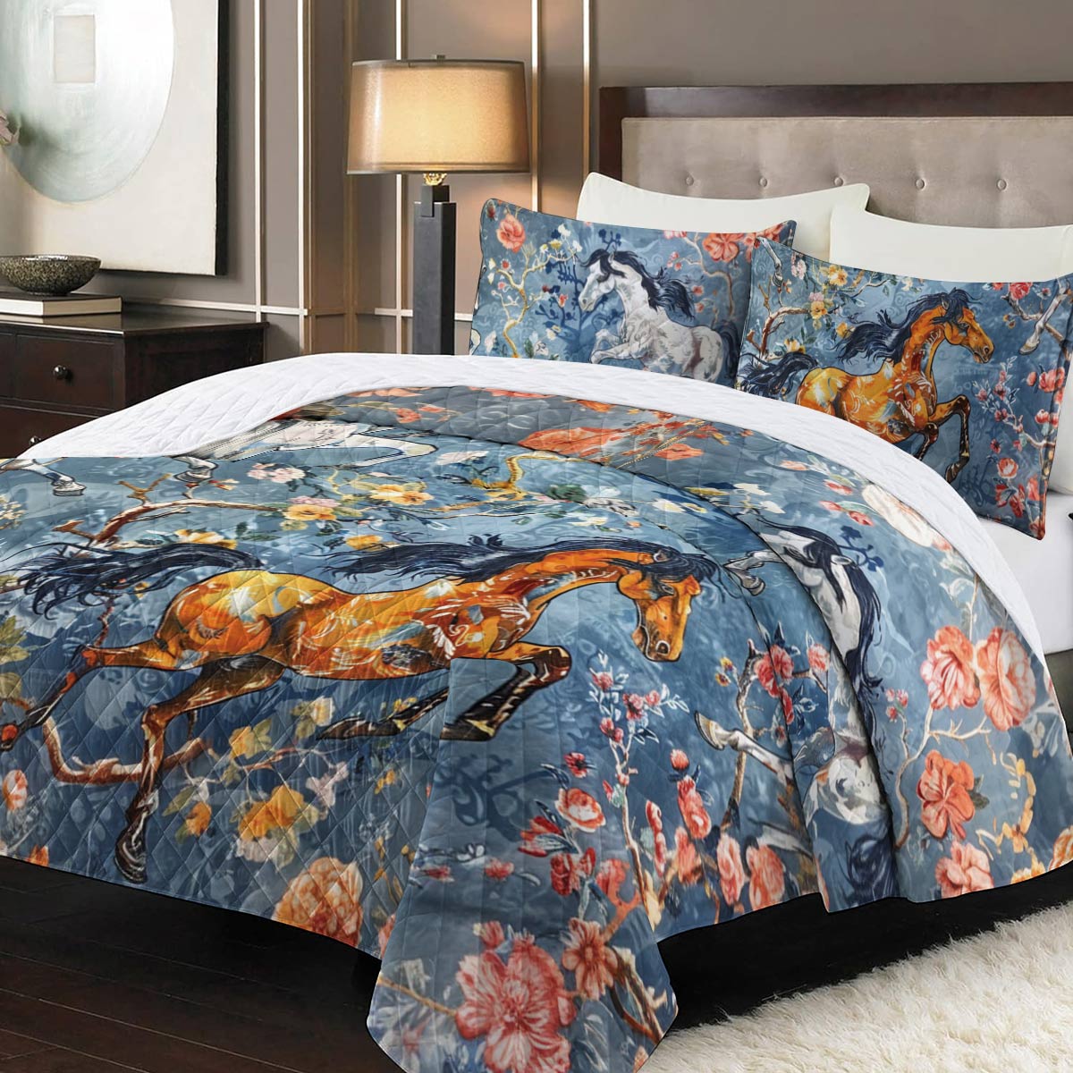 Shineful All Season Quilt 3-Piece Set Elegent Horses