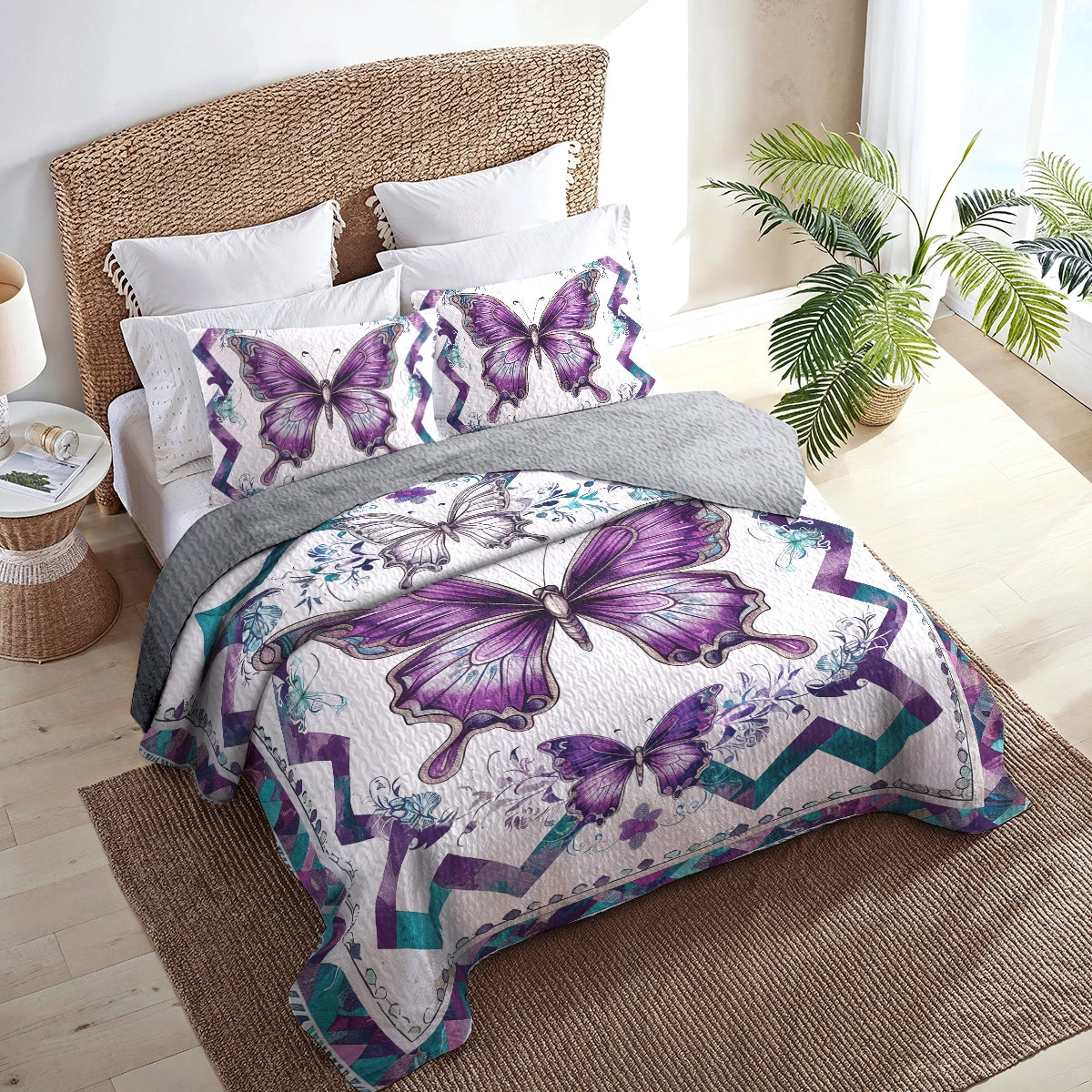 Shineful All Season Quilt 3-Piece Set Royal Butterfly Elegance