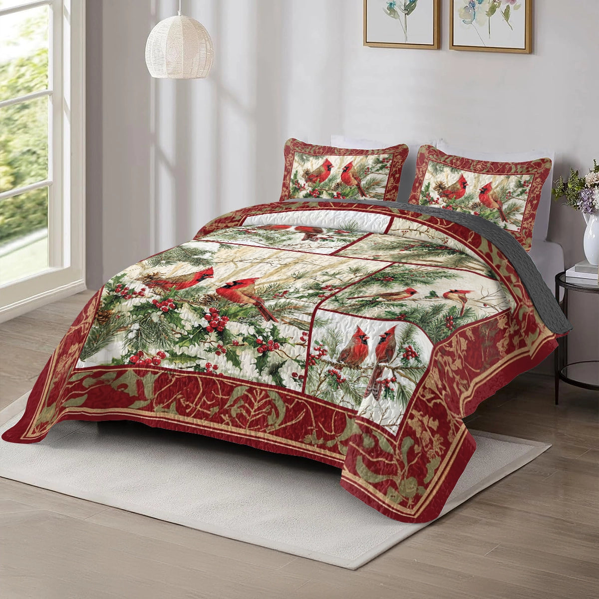 Shineful All Season Quilt 3-Piece Set Cardinal Winter