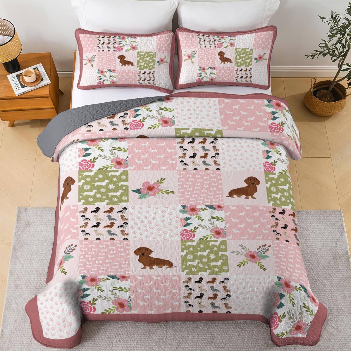 Shineful All Season Quilt 3-Piece Set Dachshund Dreams