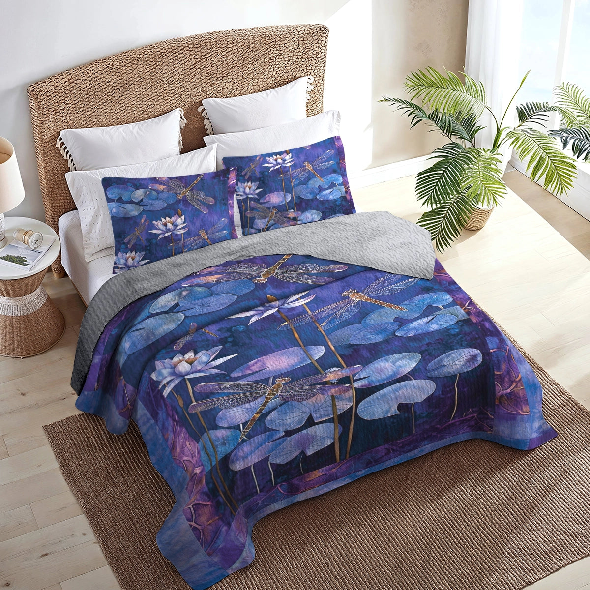 Shineful All Season Quilt 3-Piece Set Midnight Dragonfly Dreams