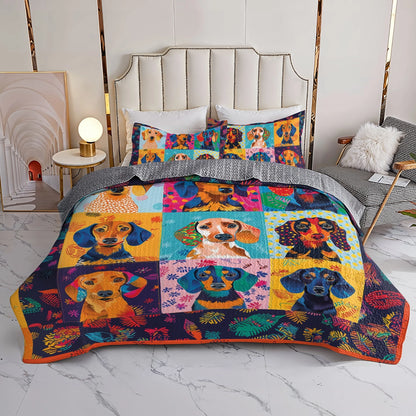 Shineful All Season Quilt 3-Piece Set Vibrant Patchwork Dachshund