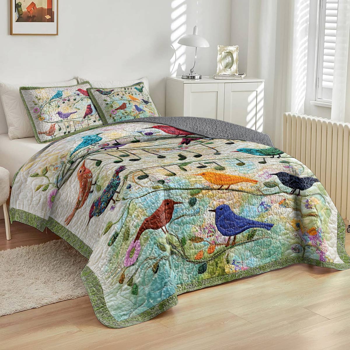 Shineful All Season Quilt 3-Piece Set Singing Birds