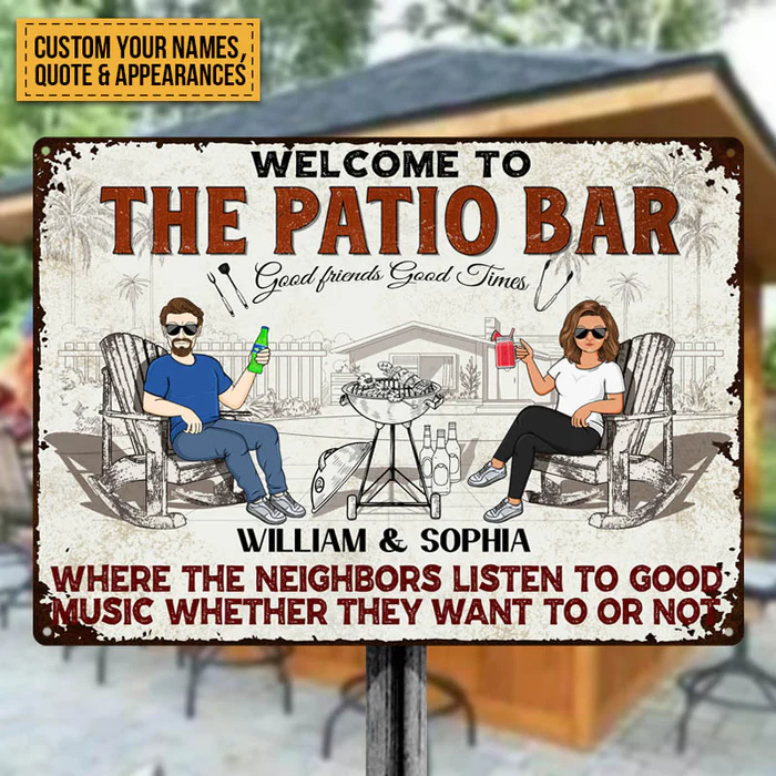 Shineful Patio Grilling Listen To The Good Music Couple Husband Wife - Backyard Sign - Personalized Custom Classic 2D Flat Print Metal Signs