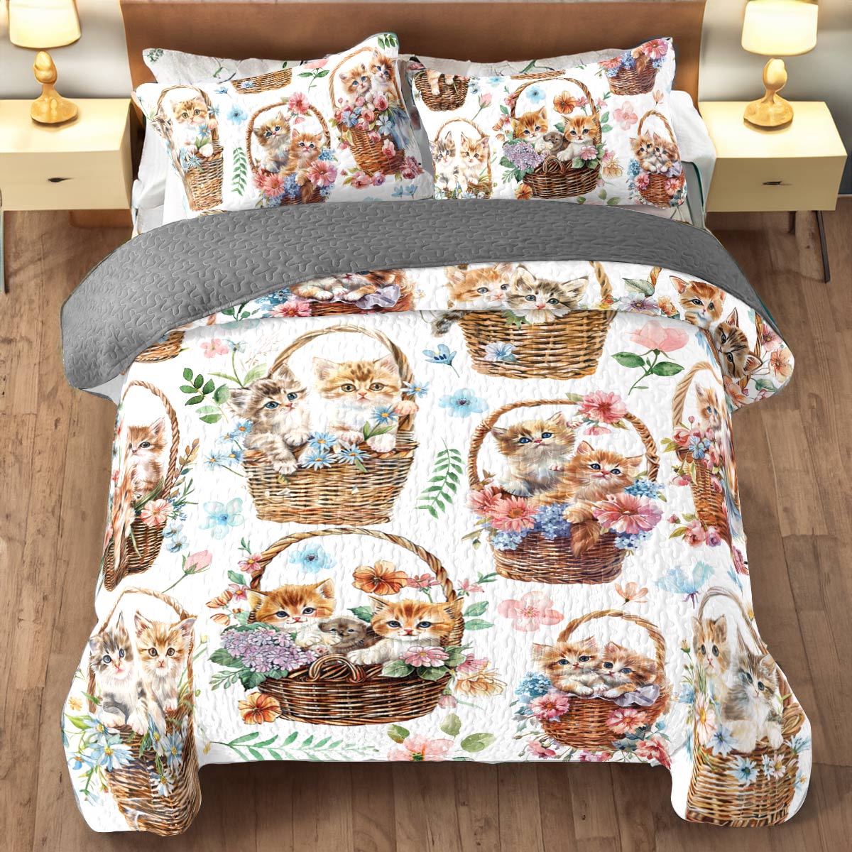 Shineful All Season Quilt 3-Piece Set Basket of Kittens