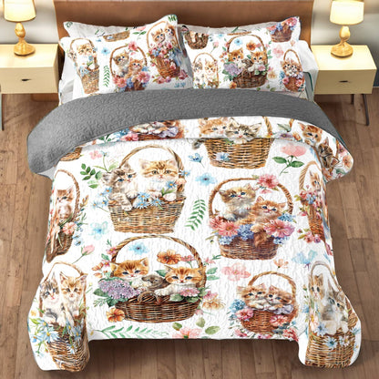 Shineful All Season Quilt 3-Piece Set Basket of Kittens