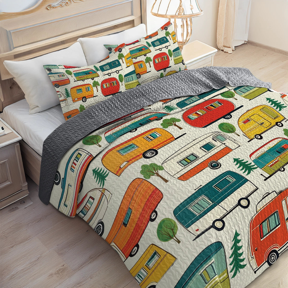 Shineful All Season Quilt 3-Piece Set - Retro Camping Car