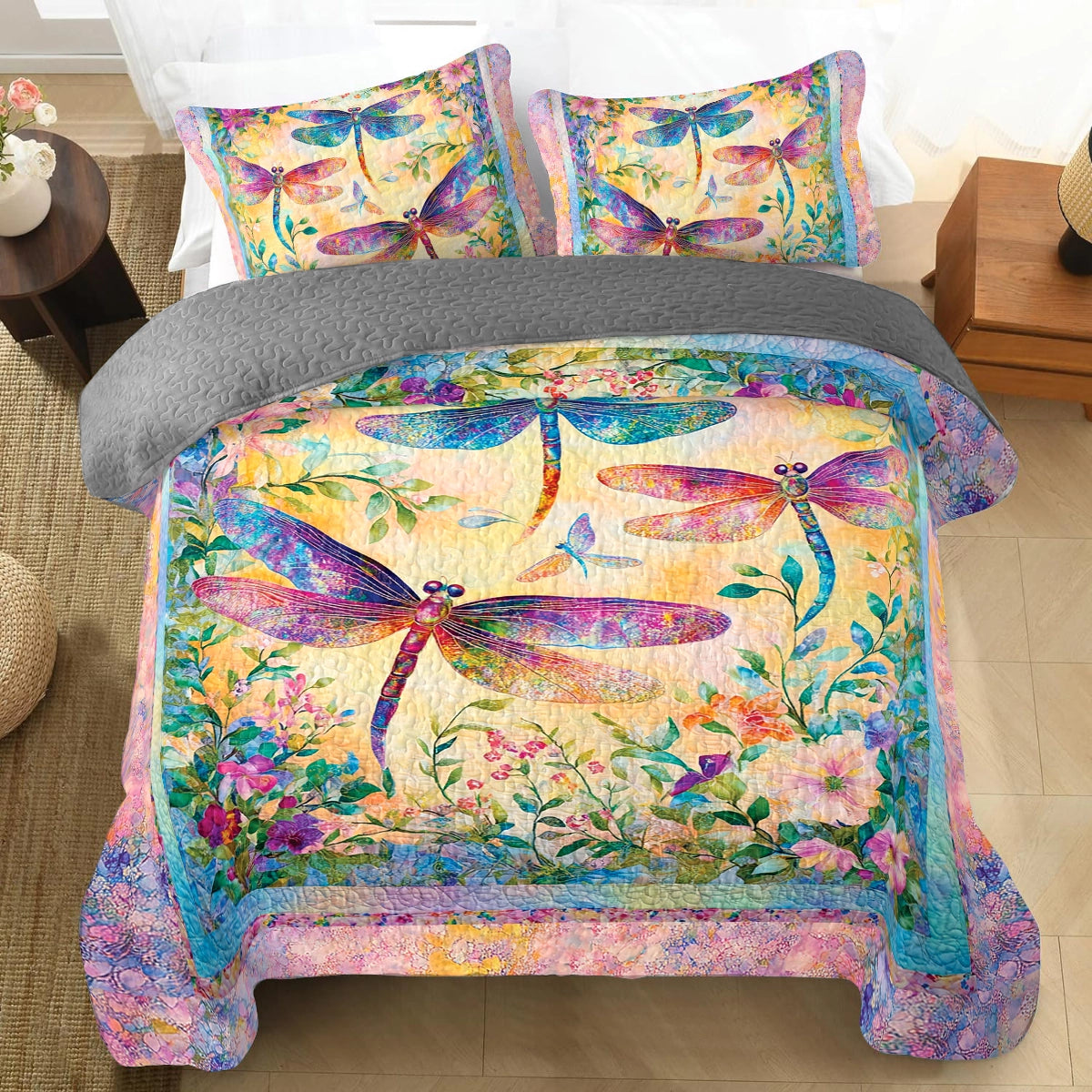 Shineful All Season Quilt 3-Piece Set - Kaleidoscope Dragonfly